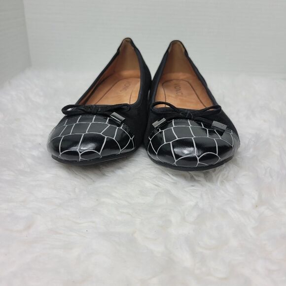 Vionic Minna Women's Size 8.5 Ballet Flat Black Cap Toe Crocodile Bow Shoes - Picture 2 of 10